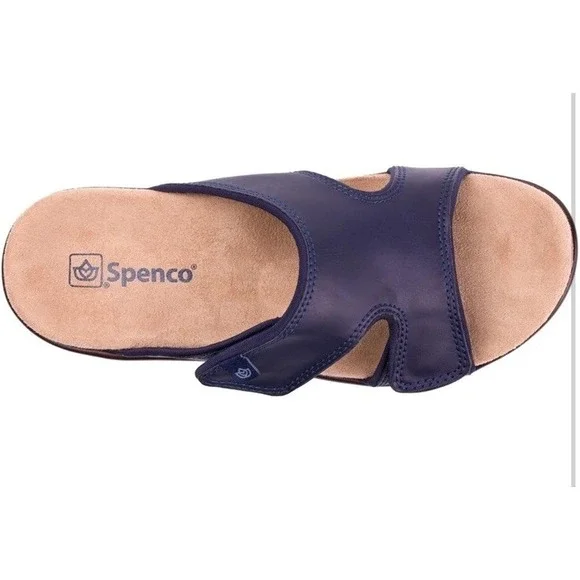 Spenco Women's  8 B Karla‎ Wedge Navy Blue Peacoat Leather Sandal Supportive New - Picture 3 of 8